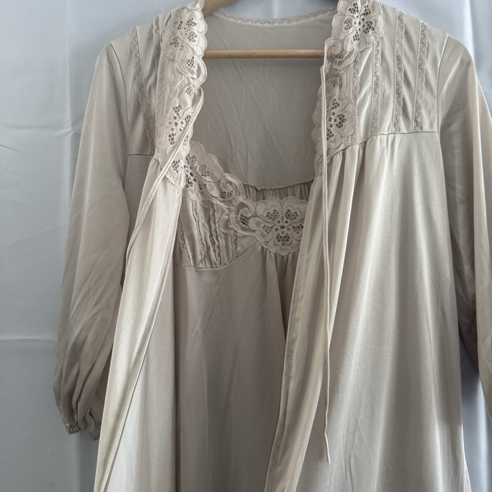 Vtg 70s S Gossard Artemis Nightgown Robe 2 pc Set Lace Peignoir Sexy Lingerie **